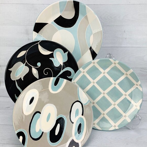 Jill Rosenwald Arte Y Barro Handcrafted Stoneware Unique Lunch Snack Plate Set 4